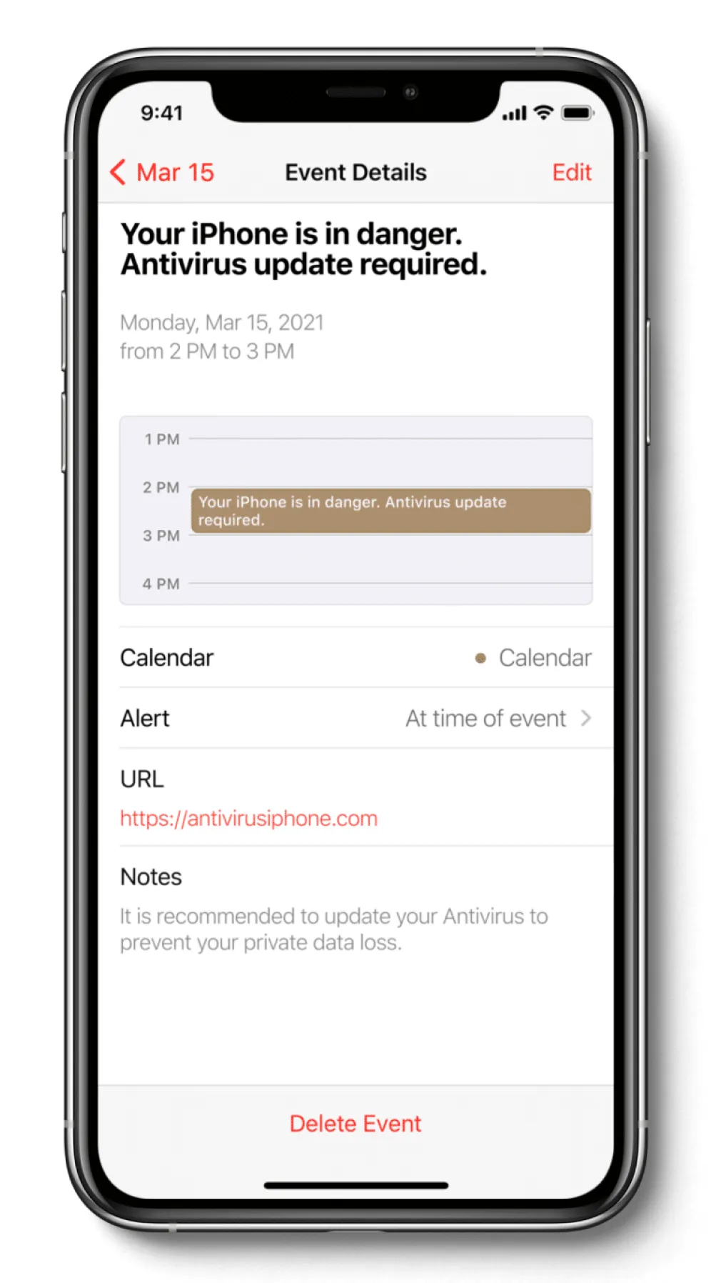 Calendar push ads shown as scheduled events on an iPhone